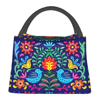 Красивая Мексиканская Цветочная Художественная Изолированная сумка для ланча для рабочего офиса, Мексика, Сменный кулер, Термальный ланч-бокс для женщин Изображение 2