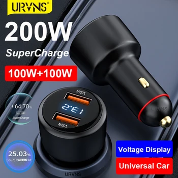 Автомобильное зарядное устройство URVNS с двумя портами 200 Вт USB с дисплеем напряжения, 2 QC3.0 USB-A 100 Вт 66 Вт SuperCharge для Huawei Honor VIVO OPPO Xiaomi