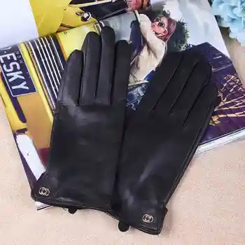 Перчатки из овчины, женские осенне-зимние термальные перчатки из натуральной кожи с сенсорным экраном, модные простые черные женские варежки TL27003