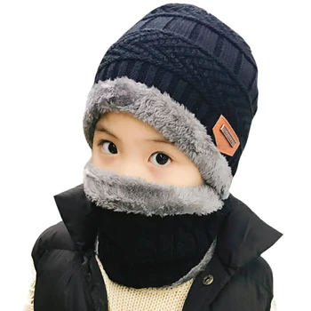 Детская Зимняя шапка и шарф в комплекте для мальчиков и девочек, вязаная шапочка, детские флисовые тюбетейки, балаклава