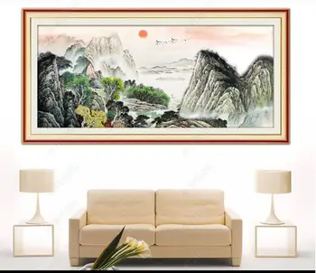 изготовленная на заказ фреска фотообои 3d Китайский горный пейзаж Восхода солнца картина фон домашний декор обои для стен 3d спальня Изображение 2