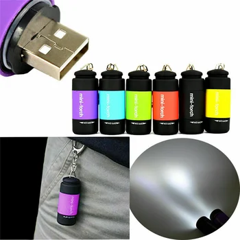 Светодиодный мини-фонарик, брелок, портативный фонарик на открытом воздухе, водонепроницаемый аккумулятор, USB-перезаряжаемые фонари для походов в кемпинг Изображение 2