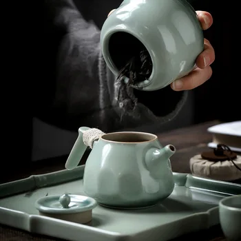 PINNY 125 мл Голубой Глазури Керамический Чайник Кунг-фу Ретро Японский Стиль Чайные Горшки Креативная Термостойкая Посуда Для Напитков Изображение 2