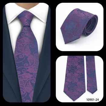 Роскошный Шелковый галстук с фиолетовым узором Пейсли LYL 8 см для Мужчин Подчеркнет Ваш деловой образ Изысканной Элегантностью и Превосходным мастерством исполнения