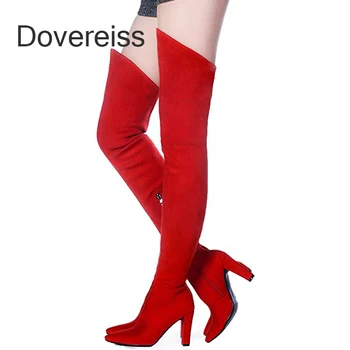 Dovereiss/2023 Модные Зеленые Сапоги выше колена на каблуке в странном стиле, красные, коричневые, серые, Женские Зимние Пикантные Элегантные, Большие Размеры 40 41