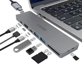 Двойной концентратор USB-C на 2 * HDMI USB 3.0 (A + C) Адаптер SDXC/Micro SD 8 В 1 Двойной тип C PD 100 Вт для передачи данных Macbook Pro/Air