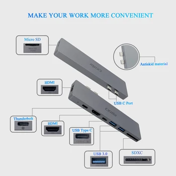 Двойной концентратор USB-C на 2 * HDMI USB 3.0 (A + C) Адаптер SDXC/Micro SD 8 В 1 Двойной тип C PD 100 Вт для передачи данных Macbook Pro/Air Изображение 2