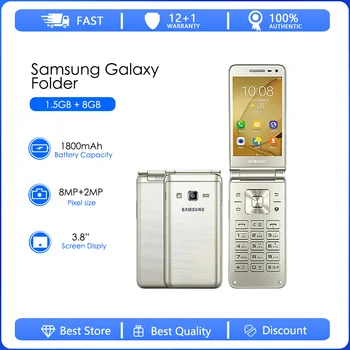 Samsung Galaxy Folder G1600 2016 Восстановленный-Оригинальный четырехъядерный процессор с двумя SIM-картами, 2 ГБ 16 ГБ ПЗУ, 8,0 МП, 3,8 