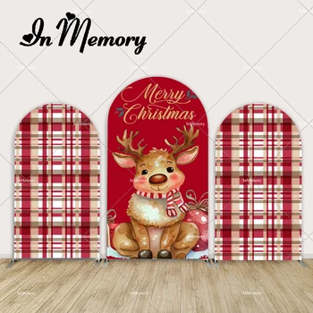 Рождественский Лось, Настенная арка Chiara, обложка, красный клетчатый узор, Рождественская тема, фон для фотосъемки, Двойная сторона