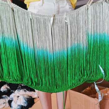 10 Ярдов, окрашивание в цвет Омбре, бахрома, кисточка, Мягкий Вискозный Латиноамериканский танец Макраме, платье для танцев, юбка для Самбы, кисточка, зеленый 30 см Изображение 2