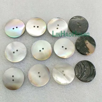Кнопки из натуральной оболочки 30шт серого цвета 9,15,28 мм с 2 отверстиями, плоская жемчужина материнских кнопок, 2 боковых полироли Изображение 2