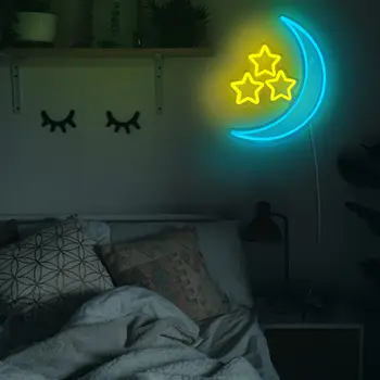 Светодиодный неоновый светильник Moon Star, настенный светильник с питанием от USB, неоновая вывеска, Настенная Спальня, Детская комната, гостиная, Рождественская вечеринка, Украшение дома Изображение 2