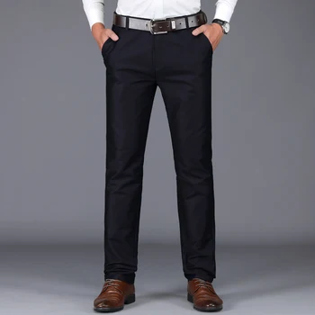 Новое поступление, весенние стильные мужские брюки для отдыха, высококачественные деловые повседневные однотонные мужские прямые брюки, Размер 28-40 Изображение 2