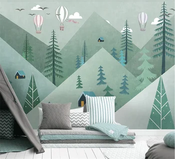 Изготовленные на заказ современные 3D обои papel de parede с геометрическим рисунком горы, леса, воздушного шара, фоновой стены детской комнаты, 3D обои