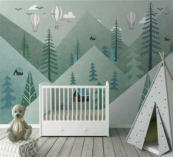 Изготовленные на заказ современные 3D обои papel de parede с геометрическим рисунком горы, леса, воздушного шара, фоновой стены детской комнаты, 3D обои Изображение 2