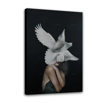 Forbeauty White Bird Woman, печать распылением, холст, живопись, Водонепроницаемые и блочные Настенные картины Маслом, Плакат для декора комнаты