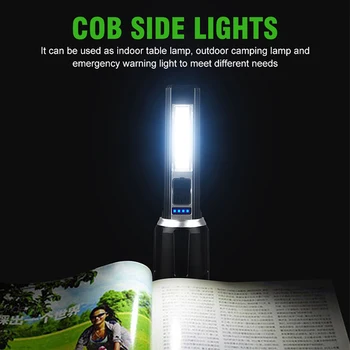 Мощный светодиодный + COB фонарик, водонепроницаемый фонарик, USB Перезаряжаемая лампа для рыбалки, супер яркий рабочий свет, 4 режима масштабирования, фонарь для кемпинга Изображение 2