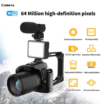 Профессиональная видеокамера 4K с двойной камерой Высокой четкости 64 миллиона пикселей WIFI Цифровая HD Видеокамера для потокового видеоблога YouTube Изображение 2