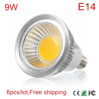 6 шт. супер мощность E14 COB чипы светодиодные лампы AC85-265V 110 В-240 В E14 светодиодные лампы 9 Вт высокой яркости прожектор внутреннего освещения