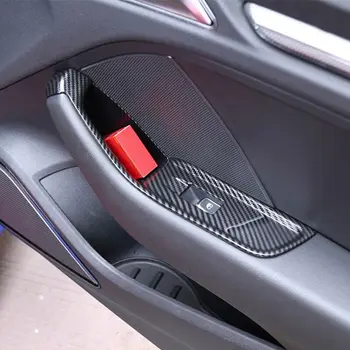 Углеродное Волокно Цветное Автомобильное Оконное Стекло Подъемная Рамка Декоративная Наклейка Для Audi A3 8V 2014-18 LHD ABS Наклейки На Подлокотник Автоматической Двери Изображение 2