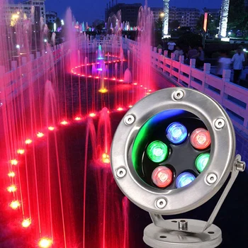 Фонтан из нержавеющей стали светодиодный Регулируемый угол IP68 AC 12V RGB, изменяющий цвет, подводный светильник для плавания