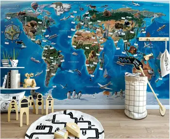 Фотообои на заказ 3D обои Голубое небо мультяшная карта мира животных детская комната домашний декор обои для стен 3 d в рулонах Изображение 2