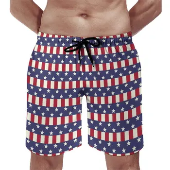 Пляжные шорты с Патриотическим флагом США, Повседневные Плавки со Звездами и полосками, мужская Быстросохнущая спортивная одежда, высококачественные пляжные шорты оверсайз