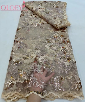 Высококачественная Модная французская Тюлевая кружевная ткань С вышивкой и пайетками, Африканская Нигерийская Кружевная ткань Для Свадебного платья RF50 Изображение 2