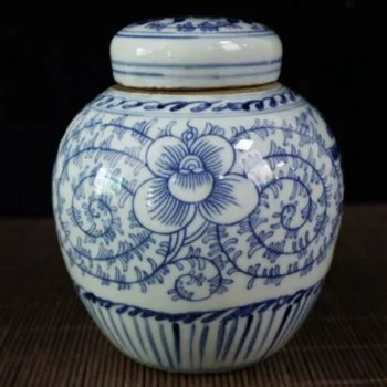 Hy04 Старинный Китайский Бело-Голубой Фарфоровый Горшок с Двойным Рисунком Счастья Изображение 2