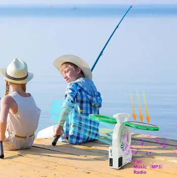 Солнечный Вентилятор для рыбалки на открытом воздухе с MP3/настольной лампой/фонариком/функцией зарядки сотового телефона для кемпинга, рыбалки и возникновения урагана Изображение 2