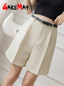 Garemay, Белые летние шорты для женщин, широкие, с высокой талией, Черные, свободные, в корейском стиле, винтажные женские шорты длиной до колена