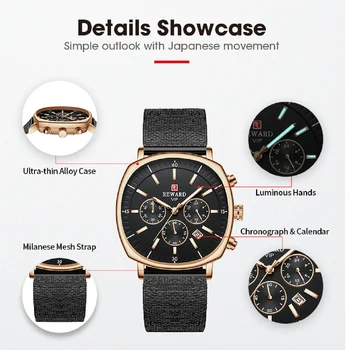 НАГРАДА, повседневные спортивные часы для мужчин, лучший бренд класса Люкс, сетчатые наручные часы из нержавеющей стали, мужские часы, Водонепроницаемые часы с хронографом Изображение 2
