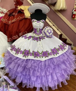 Мексиканские пышные платья лавандового цвета, светло-фиолетовое кружевное бальное платье, Милое платье 16, платье для выпускного вечера в стиле Милой девушки, vestidos de XV 15 años