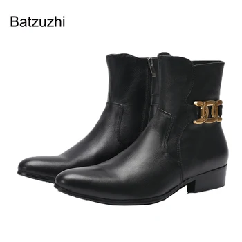 Мужские ботинки Batzuzhi в ковбойском стиле в западном стиле, черные короткие ботинки из натуральной кожи с острым носком, мужские мотоциклетные ботильоны на молнии для мужчин