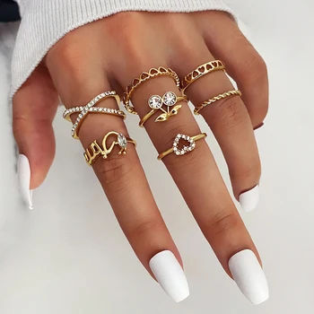 Набор колец IFMIA с винтажным вишневым сердечком на костяшках пальцев Для женщин Мода 2023, Полые Геометрические кольца с буквами, Модные ювелирные подарки