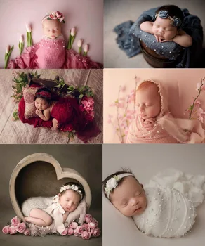 Многофункциональный мягкий реквизит для фотосъемки новорожденных, одеяло для фотосъемки Новорожденных, Мусульманские Обертывания с жемчугом и бисером Изображение 2