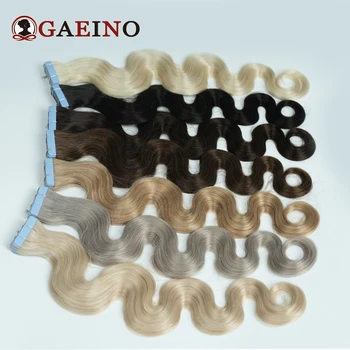 Лента Для наращивания человеческих волос, Волнистый Балаяж, Коричневый Уток из натуральных волос, Клейкая лента для наращивания волос для женщин, 2,5 Г/шт. Изображение 2