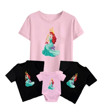 Семейный образ принцессы Дисней Русалочки Ариэль, Модный Детский комбинезон с коротким рукавом, Забавная новая футболка Унисекс для взрослых с круглым вырезом