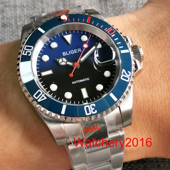 Новые мужские часы BLIGER 40 мм с сине-черным градиентным циферблатом, 24 драгоценности NH35A, полированный ремешок, красная рука, Сапфировое стекло
