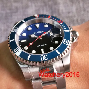 Новые мужские часы BLIGER 40 мм с сине-черным градиентным циферблатом, 24 драгоценности NH35A, полированный ремешок, красная рука, Сапфировое стекло Изображение 2