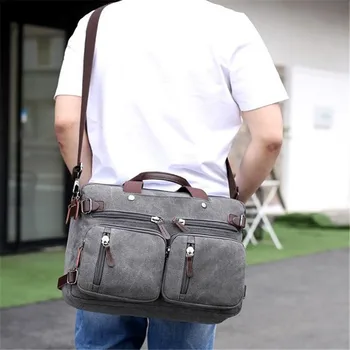 Мужской портфель большой емкости, холщовая сумка, Кожаный дорожный чемодан, сумка через плечо, Повседневная деловая сумка для ноутбука, 40# Изображение 2