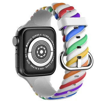 Силиконовый ремешок для Apple Watch band 45 мм 44 мм 41 мм 42 мм 40 мм 38 мм Цветной спортивный браслет для iwatch Ultra 8 7 6 5 4 3 SE