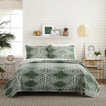 Зеленый комплект из 3 предметов из хлопка Aisha Mosaic Full / Queen Quilt
