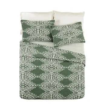 Зеленый комплект из 3 предметов из хлопка Aisha Mosaic Full / Queen Quilt Изображение 2