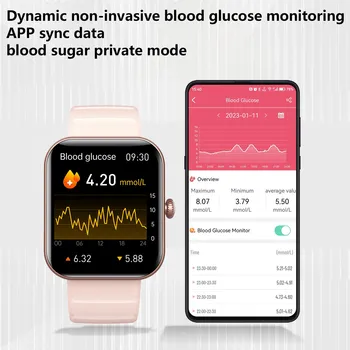 2023 Смарт-Часы с контролем уровня глюкозы в крови, Сахара, 24 Пульса, Мониторинг Давления Кислорода, Мужские И Женские Смарт-часы, Фитнес-Трекер для Xiaomi Изображение 2