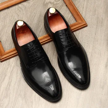 Итальянская обувь для мужчин, Вечерняя Летняя мужская обувь из натуральной кожи, Платье 2022, черно-коричневые свадебные туфли-оксфорды ручной работы на шнуровке