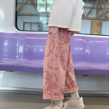 Уютные мужские брюки, прямые удобные мужские брюки японского дизайна с мультяшным принтом, Мягкие мужские брюки для улицы