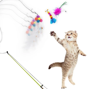 Сменный набор игрушек-палочек из кошачьих перьев, игрушка-тизер из кошачьих перьев, игрушка-палочка для котенка, веселящегося, играющего с домашними животными Изображение 2
