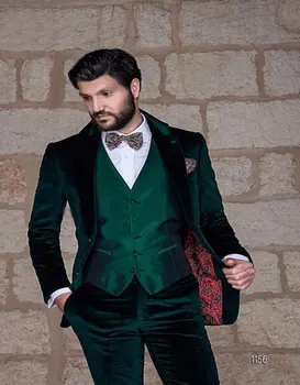 Темно-зеленый бархатный мужской костюм с воротником-шалью (куртка + брюки + жилет), сшитый на заказ, большие размеры, новейшие разработки Terno Masculino Fashion Cool Изображение 2