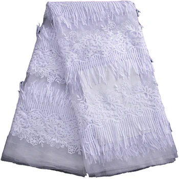 Африканская 3D сетчатая Кружевная ткань Kalume 2022 Высококачественная французская Сетчатая Кружевная ткань с блестками 5 ярдов для пошива свадебного платья F3122 Изображение 2